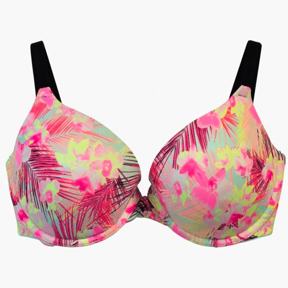 Victoria's Secret PINK Wear Everywhere Push-Up Bra 34D Tropical Floral Palm Tree